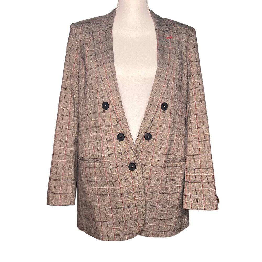 Express Double Breast Blazer Size Medium Classic Brown Plaid Fully Lined